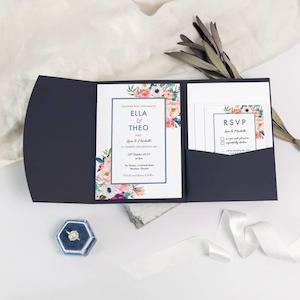 Products: Floral Abundance Pocketfold Wedding Invitation - Be My Guest Design