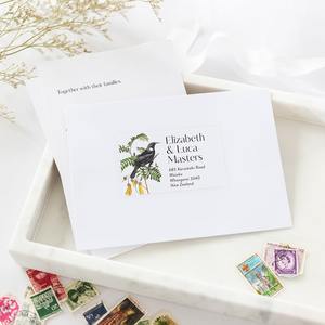 Products: Tui on Kowhai Address Labels & Envelope Seals - Be My Guest Design