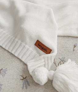 Baby: Ivory Pom Knitted Blanket