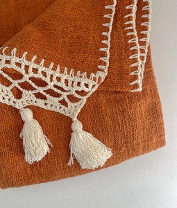 Balinese Cotton Throw | Papaya & Ivory Tassel