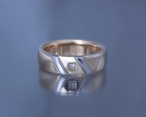 Gold Men's Band with Platinum Detail & Princess Cut Diamond - Benjamin Black Goldsmiths
