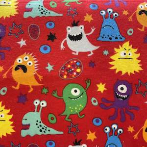 Flannelette Fabrics: Red Monsters Flannelette