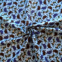 Flannelette Fabrics: Blue Dinosaurs Printed Flannelette