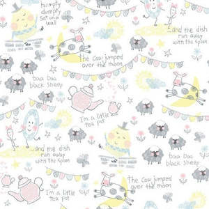 A E Nathan Comfy Flannel - Nursery Rhymes - White