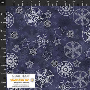 Christmas Fabrics: Stof - Multi Snowflakes - Navy/Silver