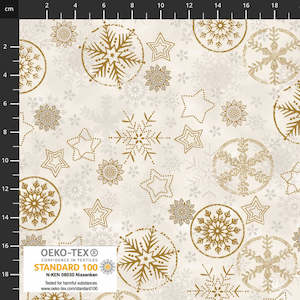 Christmas Fabrics: Stof - Large Snowflakes - WHITE/GOLD