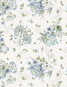 Wilmington Bohemian Blue - Tossed Bouquets Cream