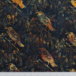 Kiwiana New Zealand Fabric: Kiwiana - NZ Tui & Kowhai Bali - MIDNIGHT