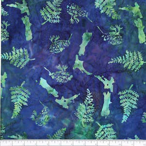 Kiwiana New Zealand Fabric: Kiwiana - NZ Map and Fern Bali - Peacock