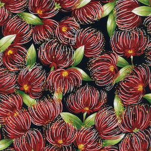 Kiwiana New Zealand Fabric: Kiwiana - Pohutukawa Blossoms Navy