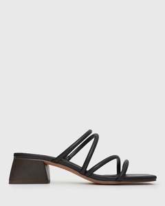 Womens Heeled Sandals: HALLIE Low Wooden Block Heel Mules