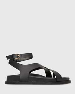 Womens Flat Sandals: MALIBU Leather Crossover Ankle-Strap Sandals