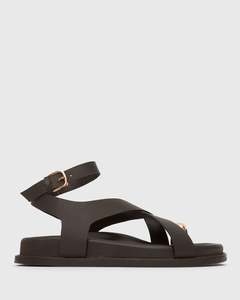 MALIBU Leather Crossover Ankle-Strap Sandals