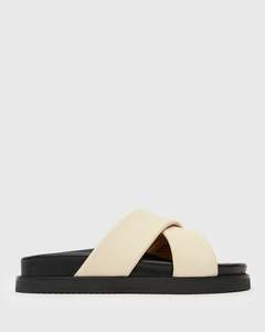 Womens Flat Sandals: BERMUDA Leather Crossover Slide Sandals
