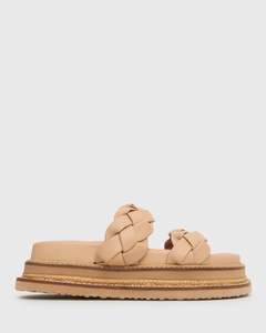 Womens Platform Sandals: HEIDI Braided Leather Flatform Slides