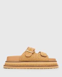 HAZE Leather Buckle Flatform Slides