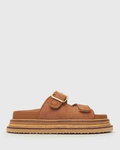 HAZE Leather Buckle Flatform Slides