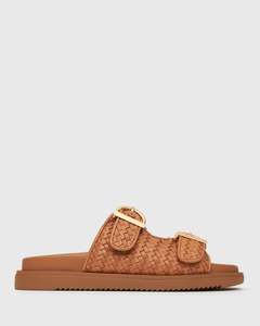 ASTAR Leather Woven Strap Footbed Slides