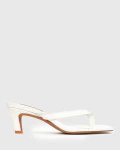 Womens Heeled Sandals: Wider Fit ZAP Leather Thong Mule Sandals