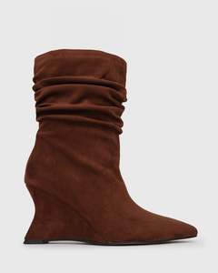 PRE-ORDER STRIKE Ruched Wedge Calf Boots