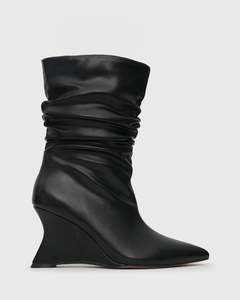 PRE-ORDER STRIKE Ruched Wedge Calf Boots