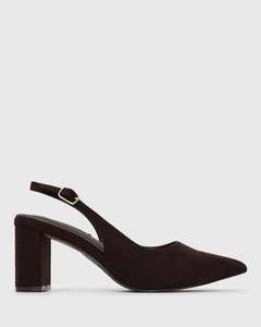 Womens Heels: PRE-ORDER FLOUNCE Block Heel Slingback Pumps
