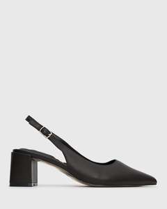 Womens Heels: PRE-ORDER Wider Fit KENDRA Leather Pointed Toe Slingback Pumps
