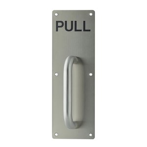 Products: MILES NELSON ENGRAVED PULL HANDLE ON PLATE - 502 - Beyond Hardware