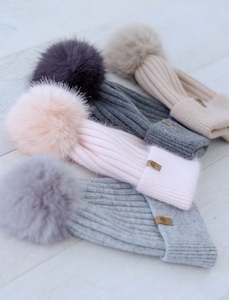 Accessories: WOOL BLEND POMPOM BEANIE