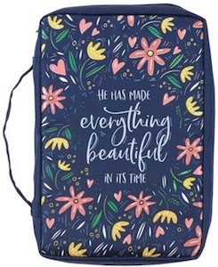 Products: Bible Cover Canvas Medium Navy Everything Beautiful Ecclesiastes 3: 11