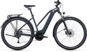 Womens Electric Bikes: Cube Touring Hybrid One 500 Trapeze 2022 - Grey 'n' Blue