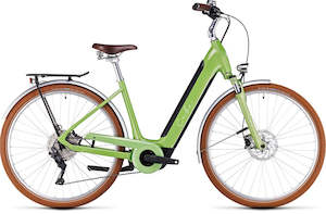 Easy Entry Step Thru Electric Bikes: Cube Ella Ride Hybrid 500 Green'n'Green
