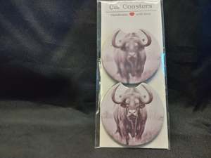 South Africa: Coasters (set of 2) - Sublimation - Big 5 Pencil - Buffalo