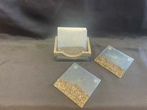 Coaster Set - Resin - Beach Sand With Water (set of 4 with holder)