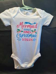 Baby Onesie - Short Sleeve - Mermaid Kisses And Christmas Wishes