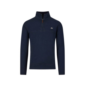 RAGING BULL - Quarter Zip Textured Cotton Sweater Navy - Raging bull exclusively&hellip;