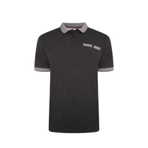 KAM - Pique Jacquard Polo With Pocket Charcoal Marl - KAM Denim Jeans offer big &hellip;