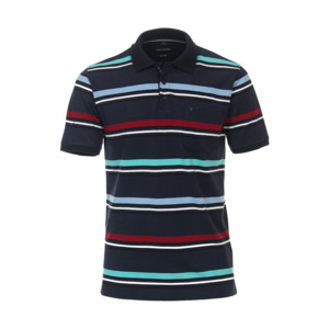 Products: CASA MODA - Navy Aqua Striped Polo Easy Care - Beggs Wairau - Casa Moda is one of Europes best brands for big men offering classic and fashion styles in quality fabrics - Casa Moda w23