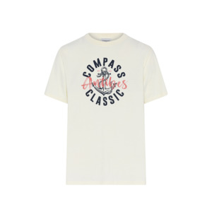 Compass Anchor Print Hemp Mix Tee Cream Big Men’s NZ Beggs