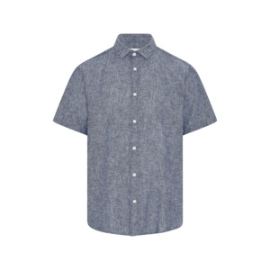 Products: COMPASS – Rapallo Linen Cotton Short Sleeve Shirt – Blue Melange