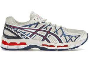 Asics: ASICS Gel Kayano 20 Cream Blue Red Unisex Stability Running Shoes For Long Distance Comfort