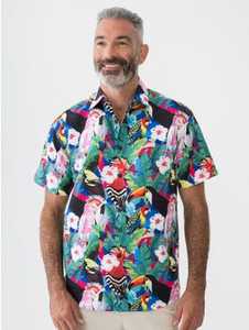 Pacifica Hawaiian Shirt Tropical Birds Jade Green New Zealand // Lowes
