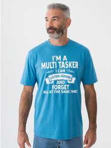 Men's T Shirts: Lowes Slogan Tee Multi Tasker Teal New Zealand // Lowes