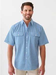 Men's Tops: Bisley Short Sleeve Countryman Shirt Blue White Check New Zealand // Lowes