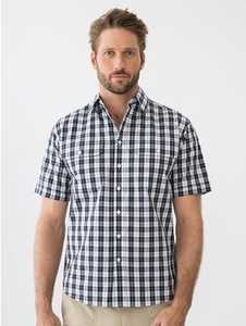 Men's Tops: Bisley Short Sleeve Check Shirt Brown Navy White New Zealand // Lowes