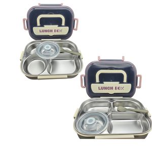 School Essentials: 4-Compartment Stainless Steel Lunch Box with Round Container & Spoon
