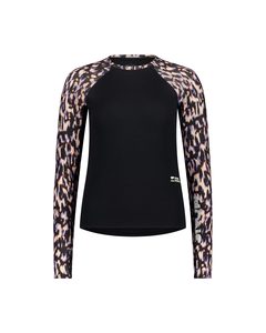 Products: Mons Royale Womens Bella Merino Air-Con LS Rock Leopard / Black - Bike Glendhu