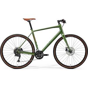 Road Bikes: Merida Speeder 100 Flat Bar Road Bike Silk Fog Green/Brown