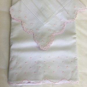 Products: Pink Spot Scallop Cot Sheet and Pillowcase