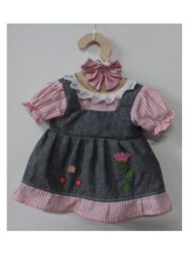 Products: Dolls Clothes - Pink & Denim Stripe Dress - The Linen Collection